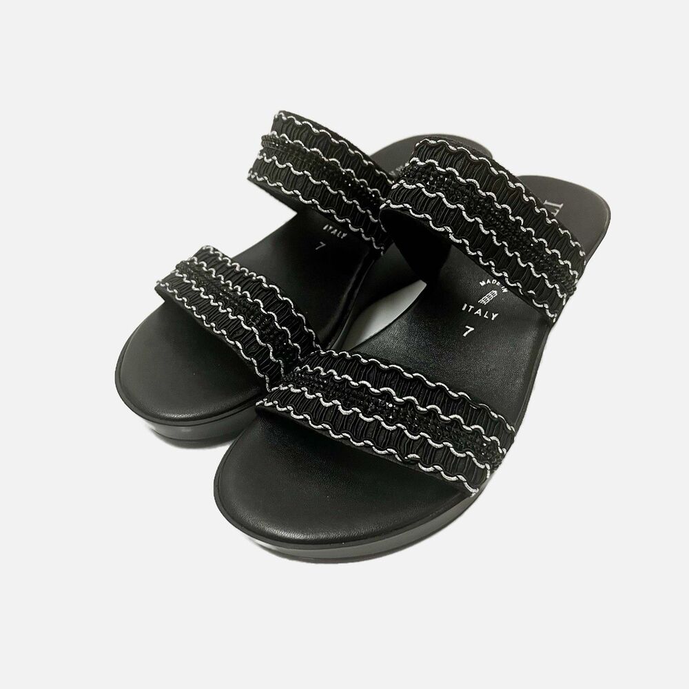Italian Shoemakers Black Slip On Wedged Sandals Size 7 EUC